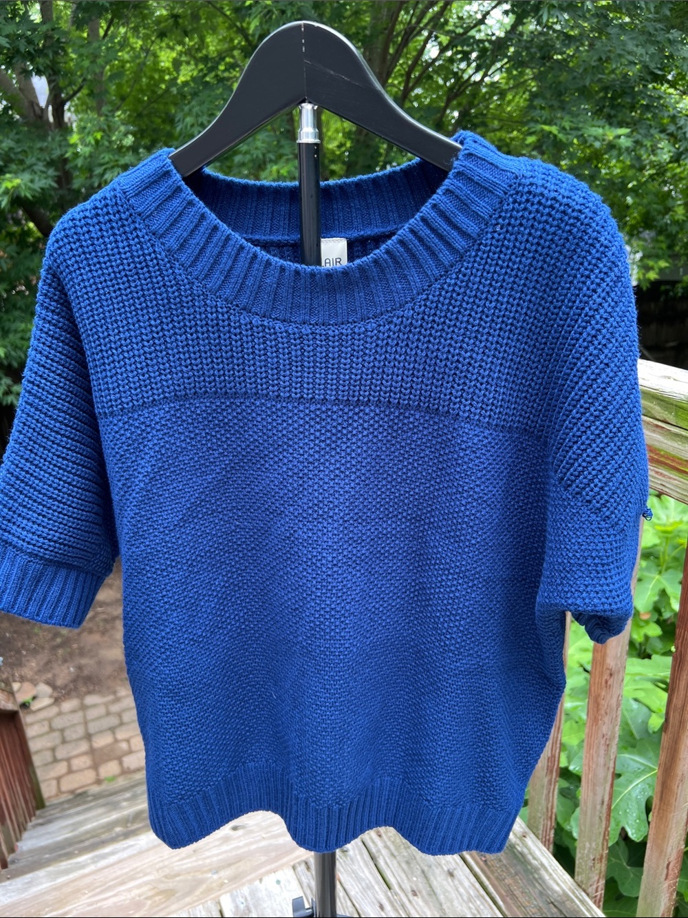 Vintage Blair Blue Short-Sleeve Knit Sweater - Classic Crewneck